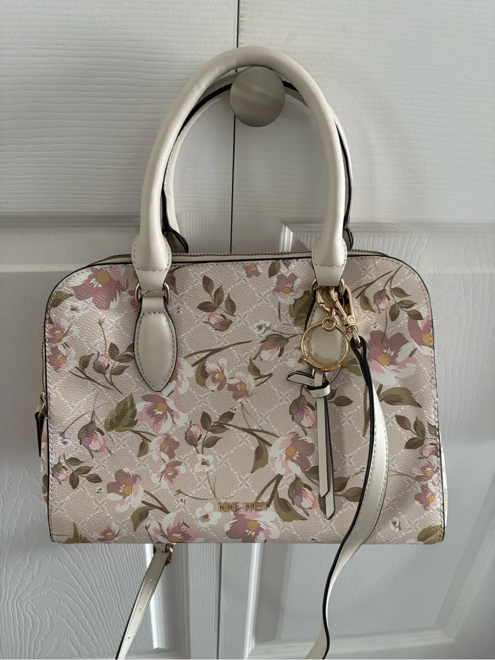 Floral Dome Satchel Handbag in Cream and Pink